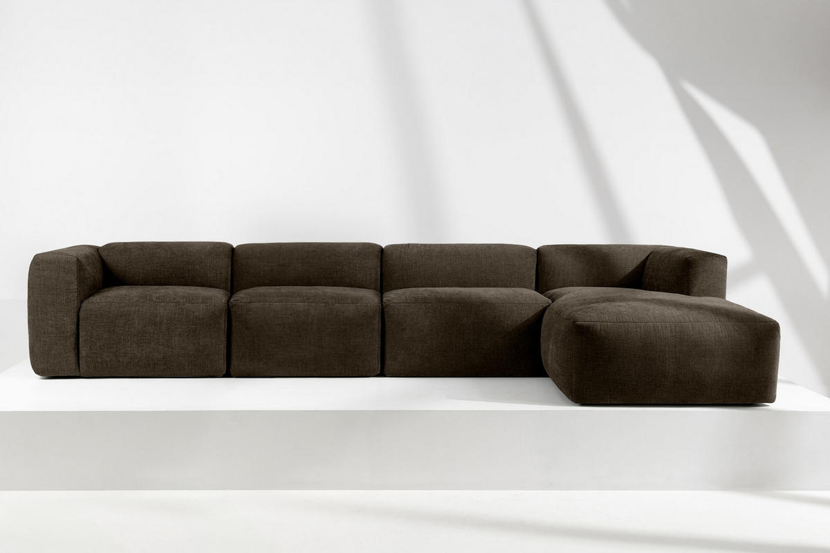 ECKMODULSOFA-RECHTS BUFFO 6-Sitzer mit extrem weicher Sitzfläche, Gewebestoff, braun - Braun, Textil (377/180cm) - KONSIMO®