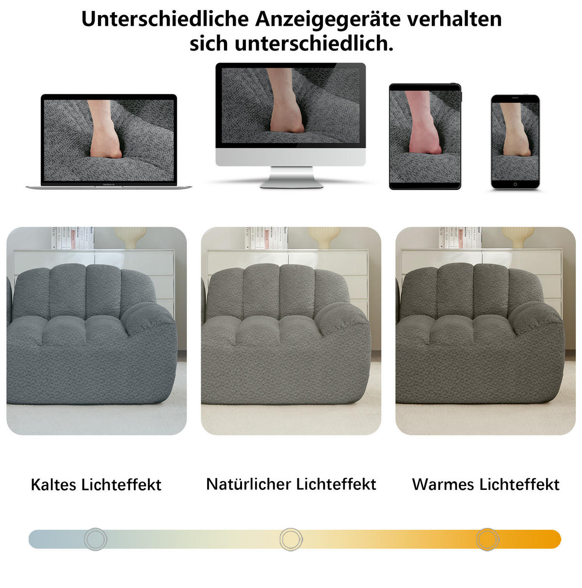 ECKSOFA aus granuliertem Fleece Grau 288x165x79 cm, modular in U- und L-Form stellbar - Grau, Textil (165/288cm) - IVMEU
