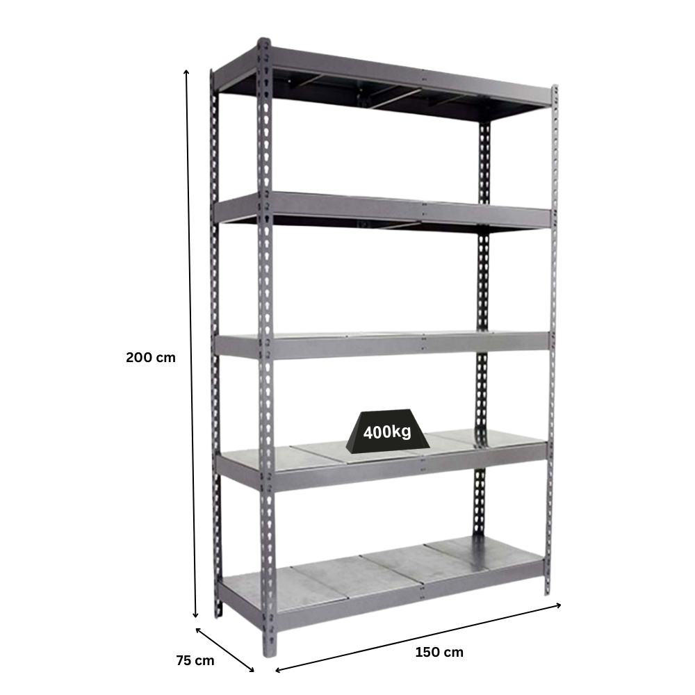 SCHWERLASTREGAL METAL YETI FIVE | HxBxT 200x150x75cm | Fachlast 400kg | Grau - Grau, Metall (150/200/75cm) - PROREGAL