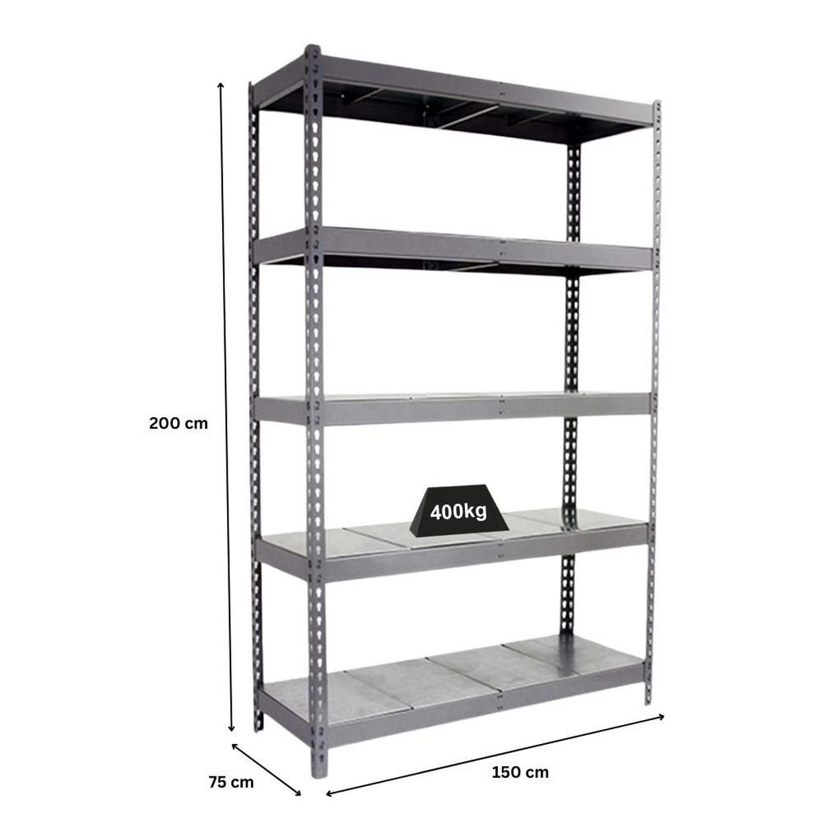 SCHWERLASTREGAL METAL YETI FIVE | HxBxT 200x150x75cm | Fachlast 400kg | Grau - Grau, Metall (150/200/75cm) - PROREGAL