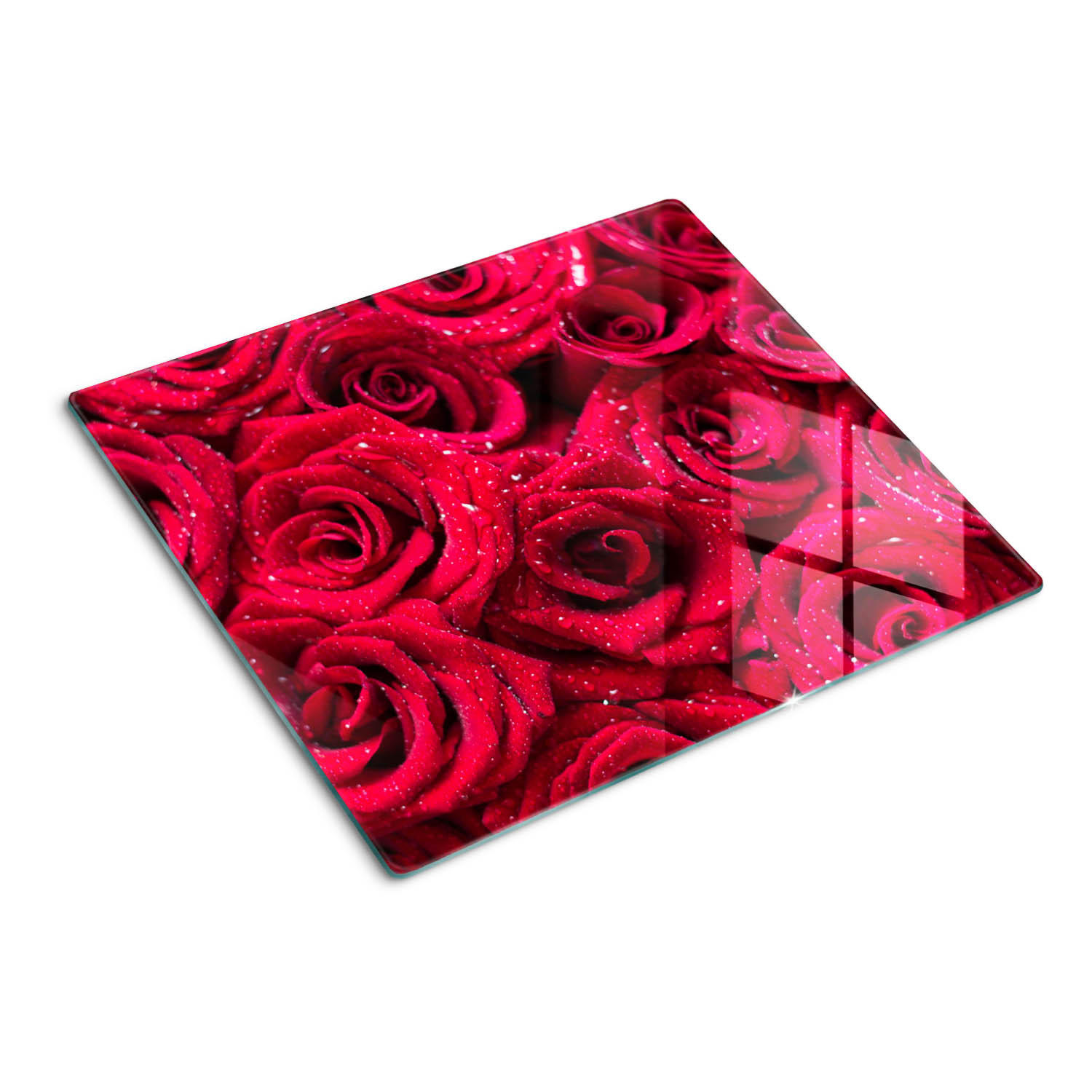 GLASPLATTE 60x52 cm Tropfen auf Rosen - Rot, Glas (60/0.4/52cm) - TULUP