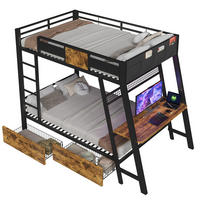 ETAGENBETT 90x200cm Metall Gaming Schreibtisch LED USB Schwarz - Schwarz, Metall (90/200cm) - FLIEKS