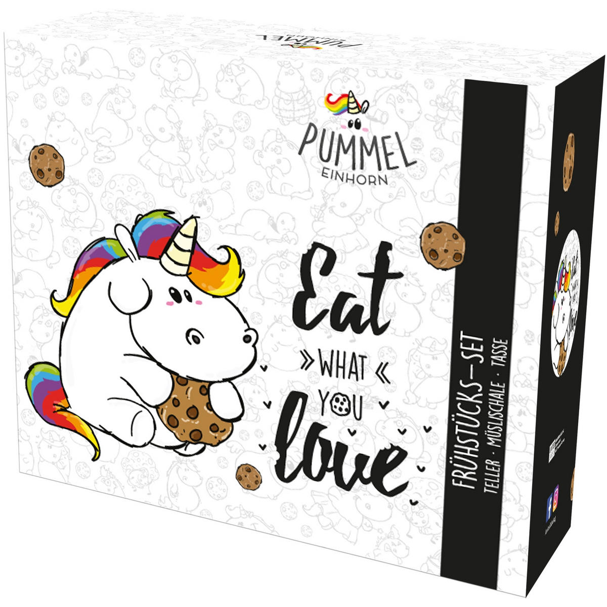 FRÜHSTÜCKSSET Pummel & Friends Pummeleinhorn Eat what you love Weiß 3-teilig - Multicolor, Keramik (23.8/11.2/23.3cm) - United Labels