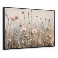 LEINWAND Bilder mit Rahmen - Blumen - Rosa - Modern - Beige - 120x80 - Beige, Textil (120/80cm) - MuchoWow