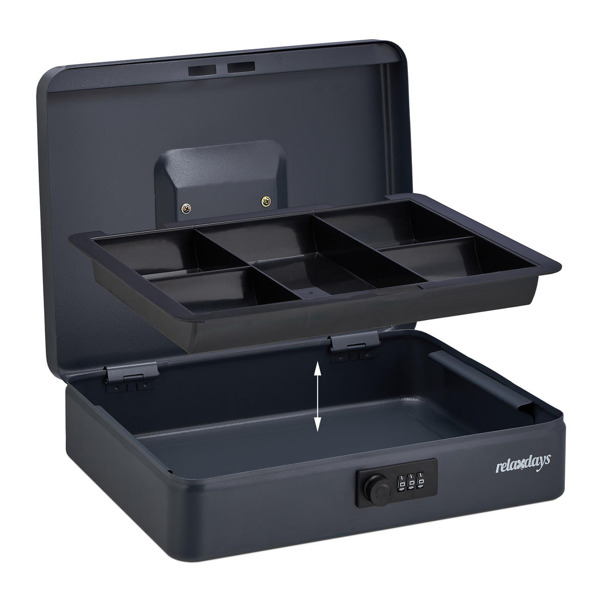 GELDKASSETTE - Grau, Kunststoff/Metall (30.5/8.5/25cm) - Relaxdays