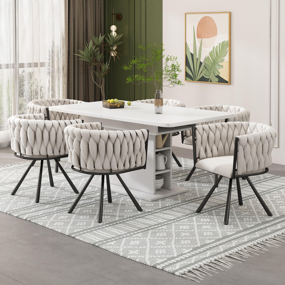 ESSZIMMERSTUHL 2er Set Leinen Drehstuhl Beige Schwarz Metall - Multicolor, Naturmaterialien (53.5/72/60cm) - FLIEKS