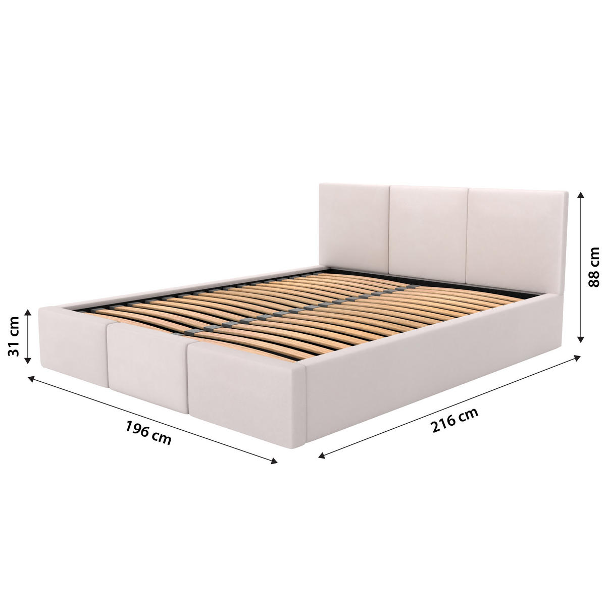 POLSTERBETT mit Stauraum Creme 180x200cm Kopfteil 88cm - Creme, Holzwerkstoff/Textil (180/200cm) - Muralo