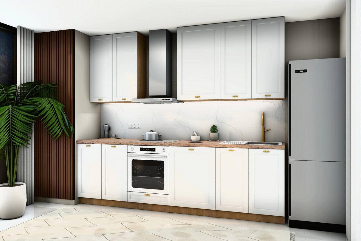 KÜCHENZEILE Sorento Weiß & Sonoma Eiche – 280 cm – KÜ-SORENTO5-001 - Weiß, Holzwerkstoff (280/247/52cm) - ROYAL24_MARKT