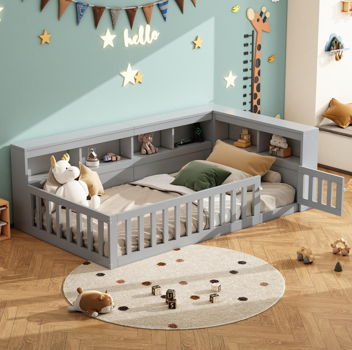DAYBETT 90/200 cm Grau mit Steckdose, USB, Staufach, ohne Matratze - Grau, Holzwerkstoff (90/200cm) - MIVRAY