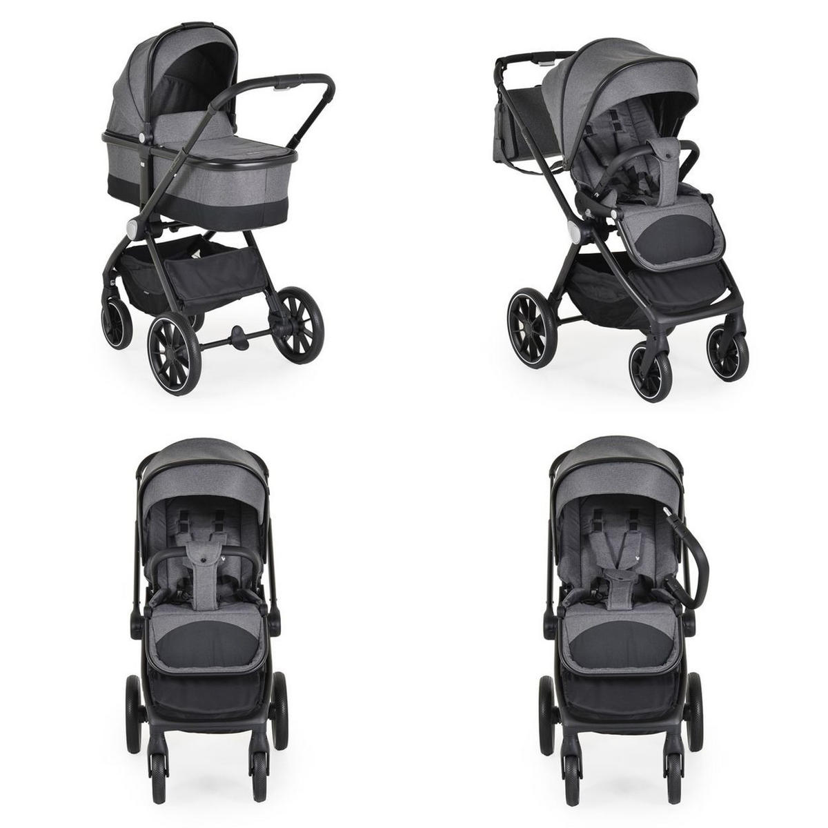 KOMBIKIKNDERWAGEN Christiano 3 in 1 grau Babywanne Babyschale klappbar Tasche - Grau, Metall (80/61/104cm) - Cangaroo