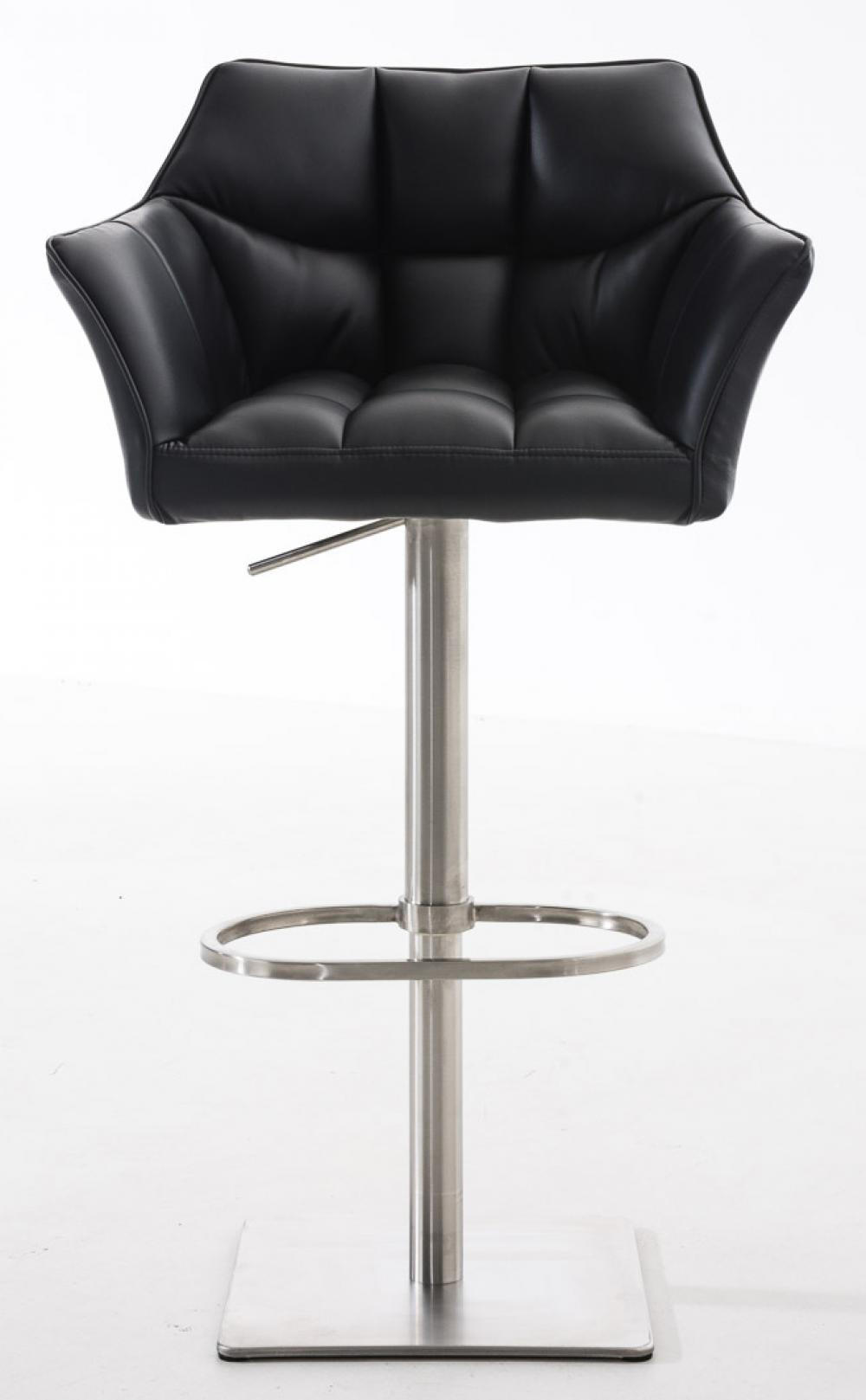 BARHOCKER 2er Set Lederlook Schwarz - Edelstahlfarben/Schwarz, Textil/Metall (64/88/45cm) - CLP