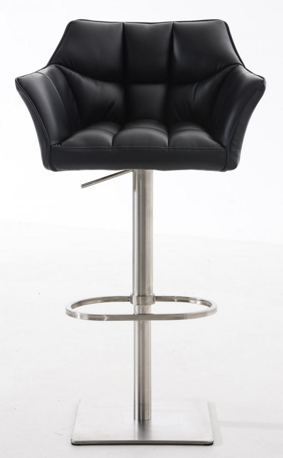 BARHOCKER 2er Set Lederlook Schwarz - Edelstahlfarben/Schwarz, Textil/Metall (64/88/45cm) - CLP