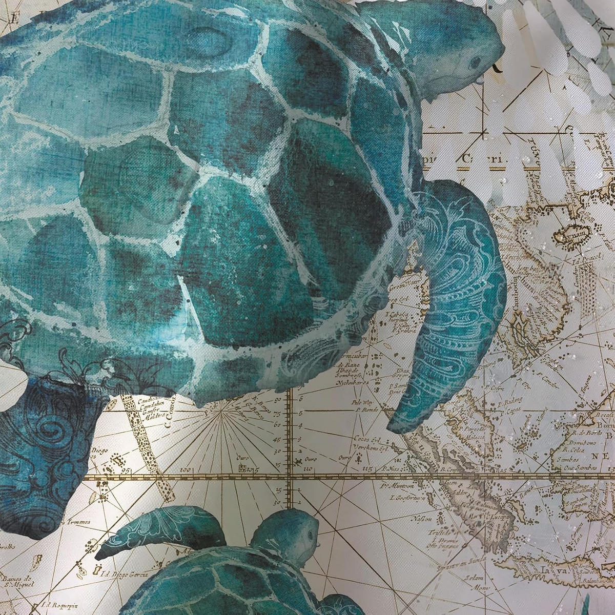 DUSCHVORHANG Marineblau Meer Schildkröte schön bedruckt wasserdicht mit Haken Badewanne Badezimmer - Multicolor, Textil (180/200cm) - MCBOSON