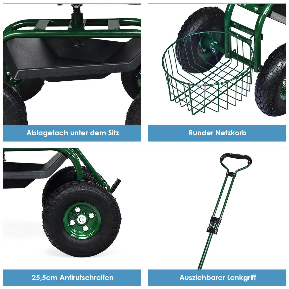 GARTENWAGEN Grün - Grün, Metall (96.5/45.5/48.5cm) - COSTWAY