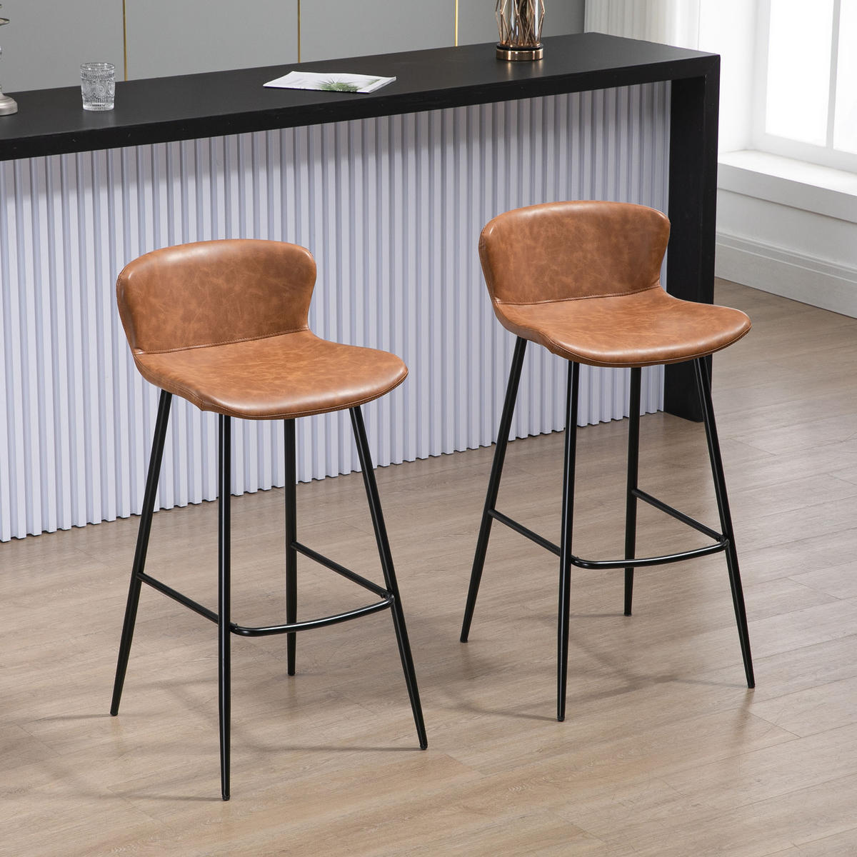 BARHOCKER 2er-Set DE-14720 76 cm Sitzhöhe mit Rückenlehne Braun - Braun, Metall (49/94.6/45cm) - ComfortXL