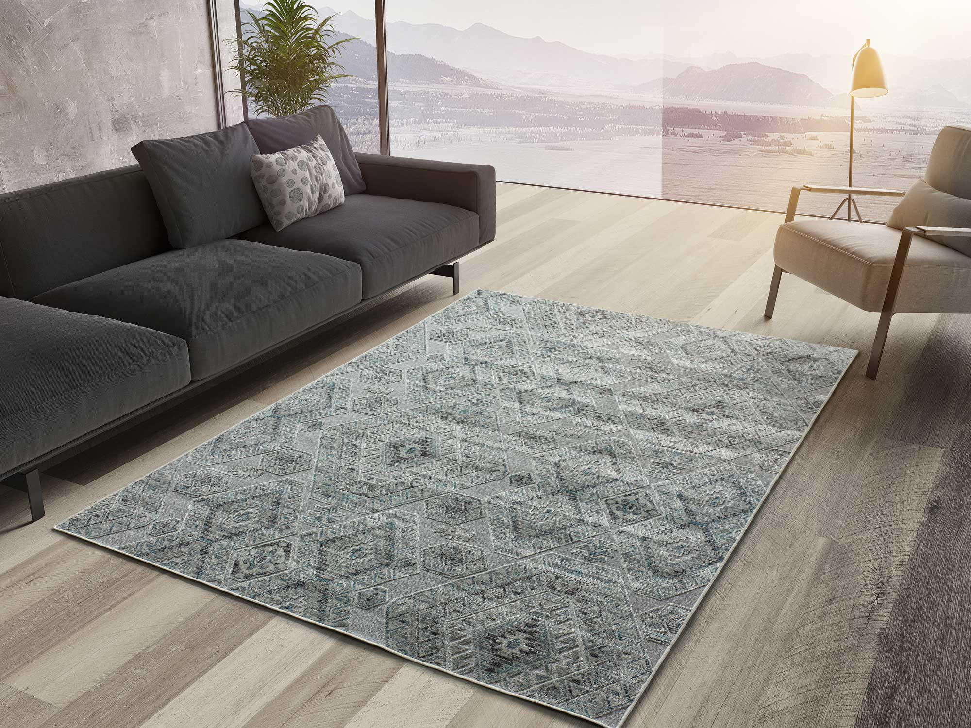 Thumbnail - Atticgo Vintage-Teppich, Blau, Textil, Vintage, Rechteckig, 135x195 cm, Oeko-Tex® Standard 100, in verschiedenen Größen ...