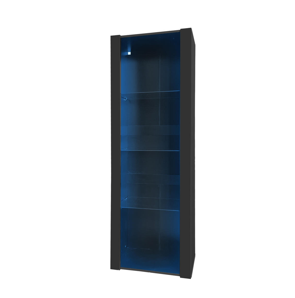 VITRINE 55/38/166 cm mit LED-Beleuchtung und 3 Glasböden, Schwarz - Schwarz, Holzwerkstoff (55/166/38cm) - Redom