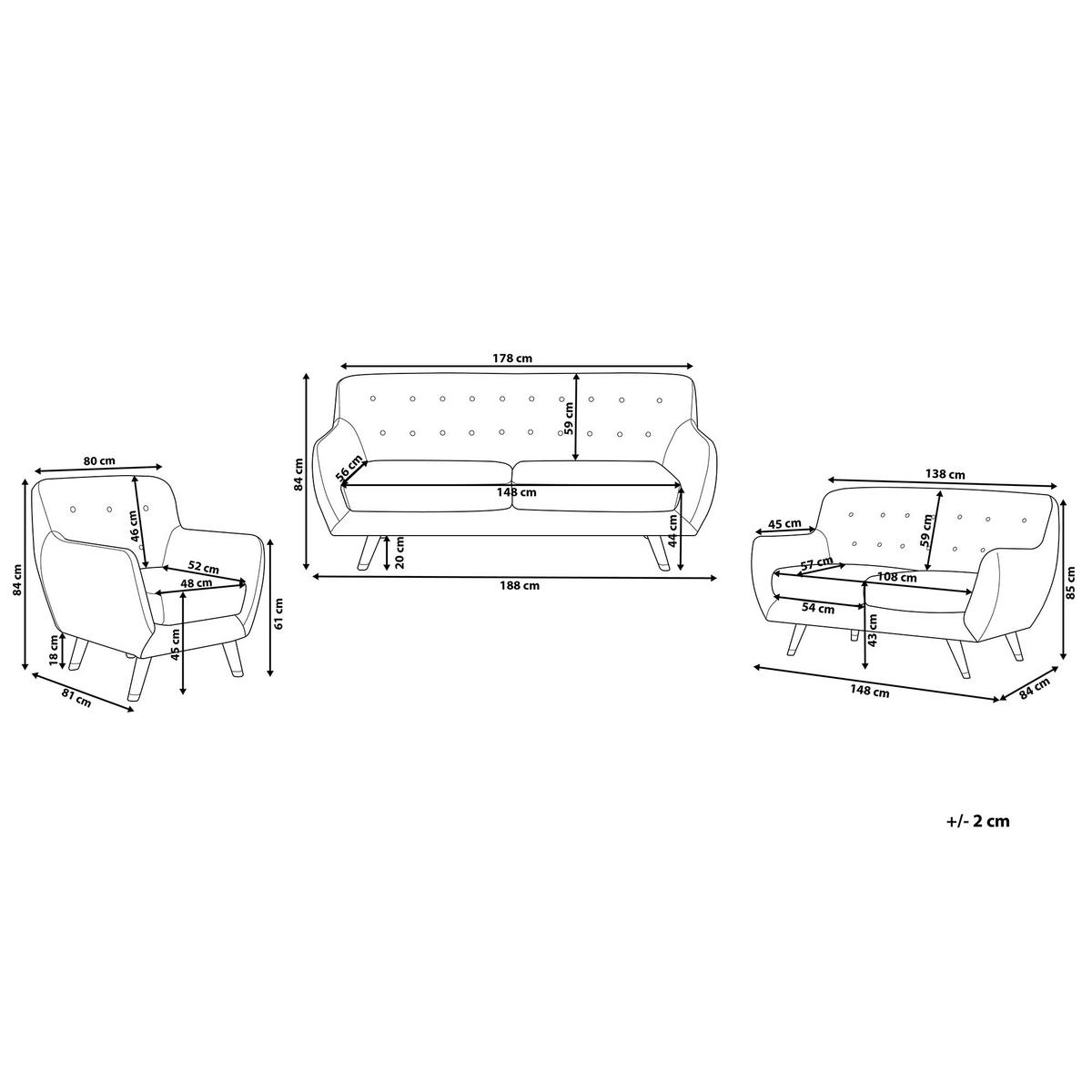 SOFA-SET 6-sitzer Samtstoff Grau Bodo - Grau, Textil (188/84/85cm) - Beliani