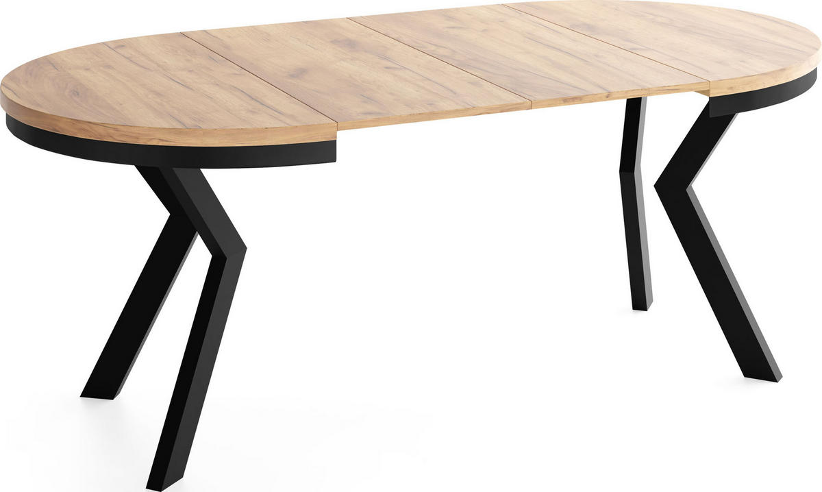 ESSTISCH Savio Neo rund ausziehbar verlängerbar, Eiche Braun 90-190/90/77 cm - Eiche Wotan/Schwarz, Holz/Holzwerkstoff (90/90/77cm) - WFL GROUP