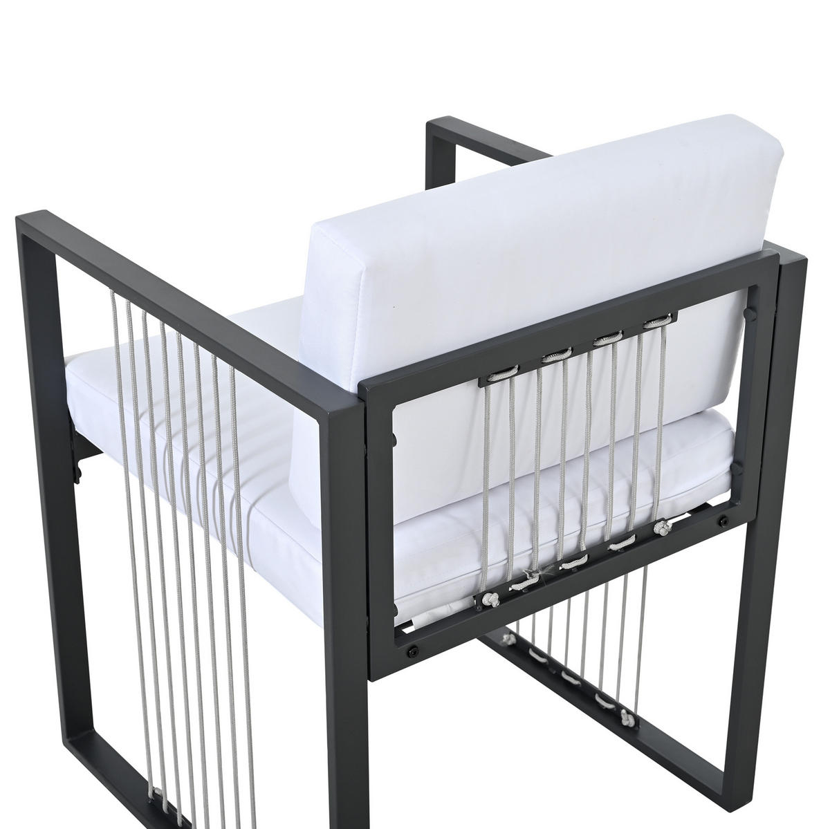 GARTENMÖBEL-SET 117/117 cm mit 4 Sesseln und 2 Hockern, Hartglas-Tischplatte und Kissen, Schwarz/Weiß - Schwarz, Metall - Redom