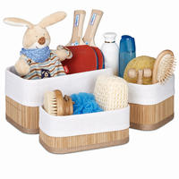 KOŠARA Naravna 3-delni-Set bambus - svetlo rjava, leseni material/tekstil (30/12.5/20cm) - Relaxdays