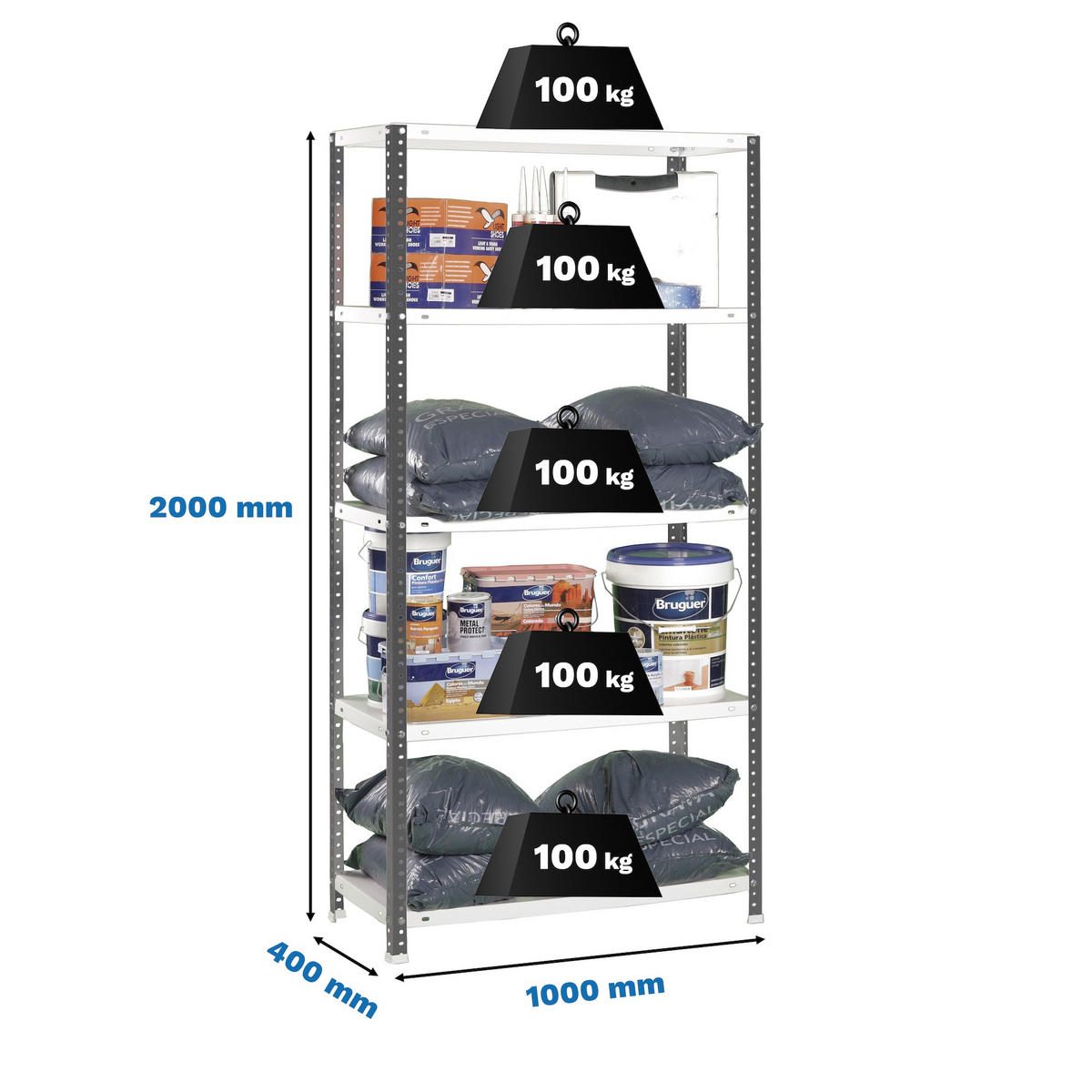 SCHRAUBREGAL PANDA TALL | HxBxT 200x100x40cm | 5 Fachböden | Fachlast 100kg | Anthrazit-Weiß - Anthrazit, Metall (100/200/40cm) - PROREGAL