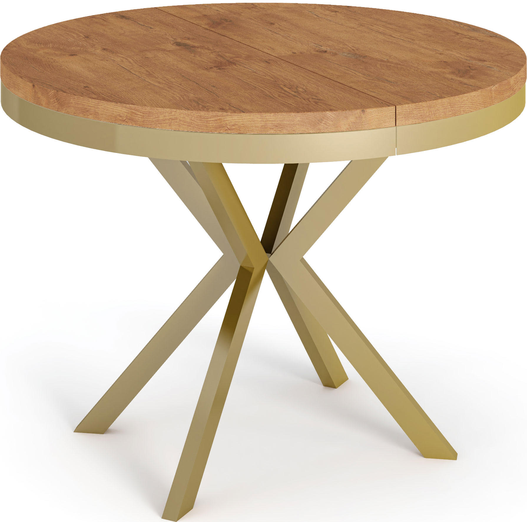 ESSTISCH Dina runder ausziehbarer, Lancelot Eiche 100-180/100/76 cm - Eichefarben/Goldfarben, Holzwerkstoff/Metall (100/100/76cm) - WFL GROUP