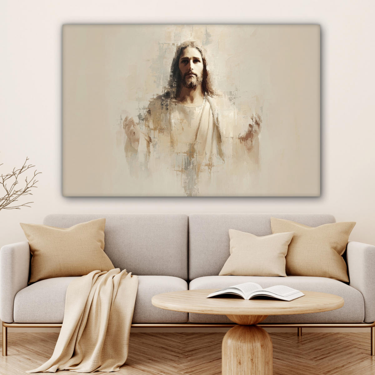 LEINWANDBILD Porträt - Abstrakt - Jesus - Beige Groß 140x90 cm - Beige, Textil (140/90cm) - MuchoWow