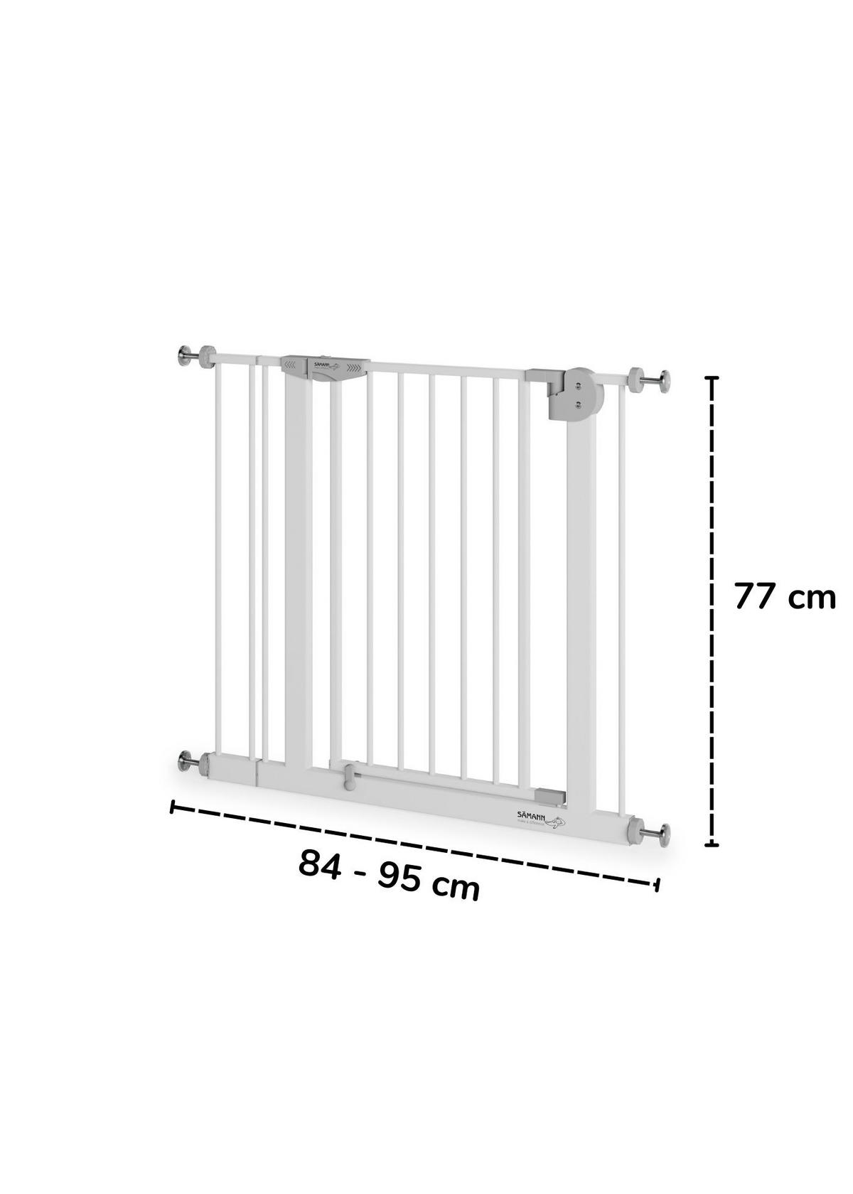 TÜRSCHUTZGITTER & Treppenschutz mit Y-Spindel, Tür mit 90° Stop, ohne Bohren 84-95 cm - Weiß, Metall (95/5cm) - Sämann – make a difference.