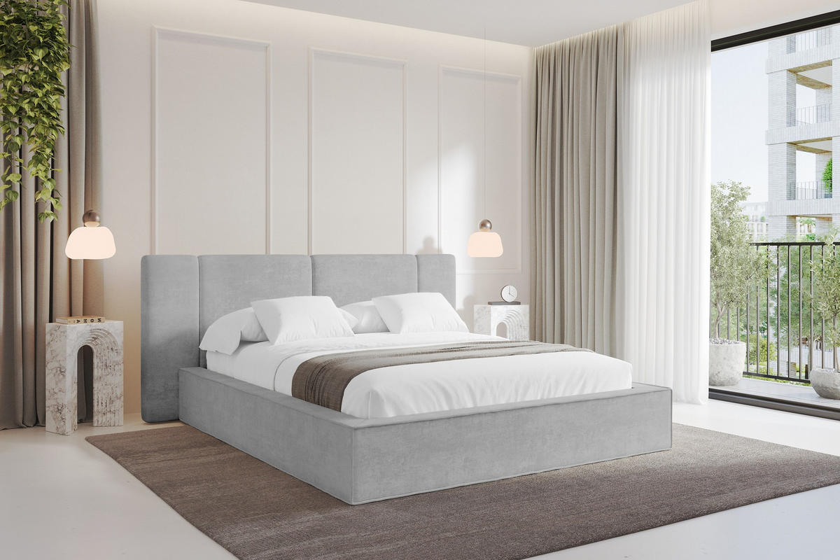POLSTERBETT mit Bettkasten und Lattenrost, Boxbett ohne Matratze - RIVO 180x200 Grau - Hellgrau, Holzwerkstoff/Textil (180/200cm) - ALTDECOR
