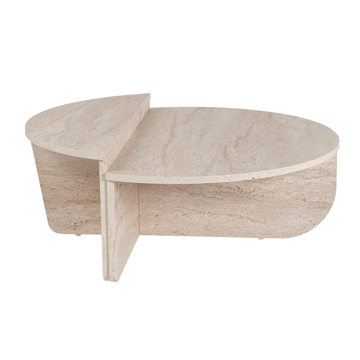 COUCHTISCH 2-teilig - Travertin-Optik - Beige- ALOEVA - Beige, Holz (60/90/30cm) - Vente-Unique