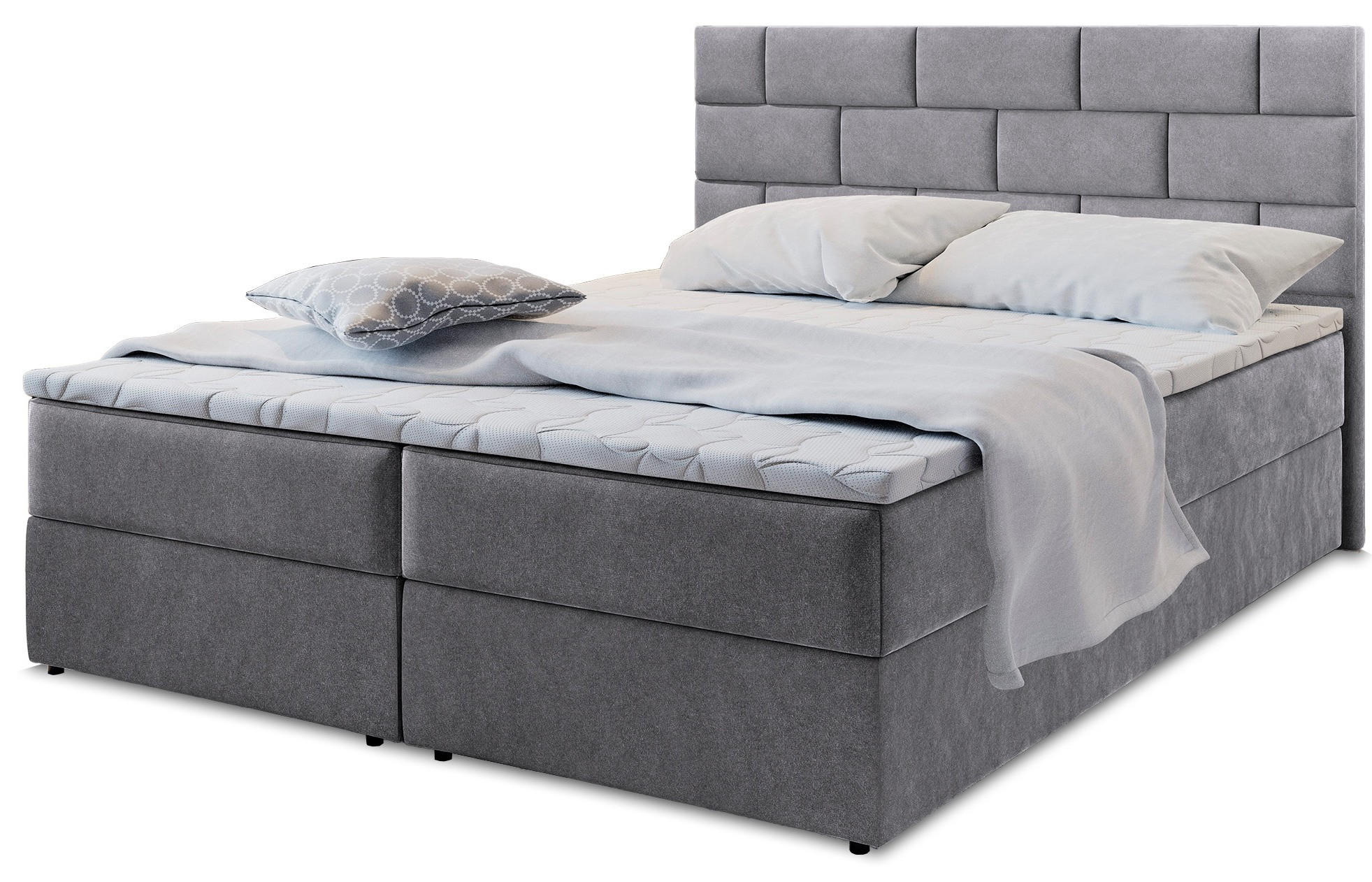 POSTEL BOXSPRING KERLO 140x200 cm, s matrací a úložným prostorem, šedá - šedá, kompozitní dřevo/textil (140/200cm) - MASSENO