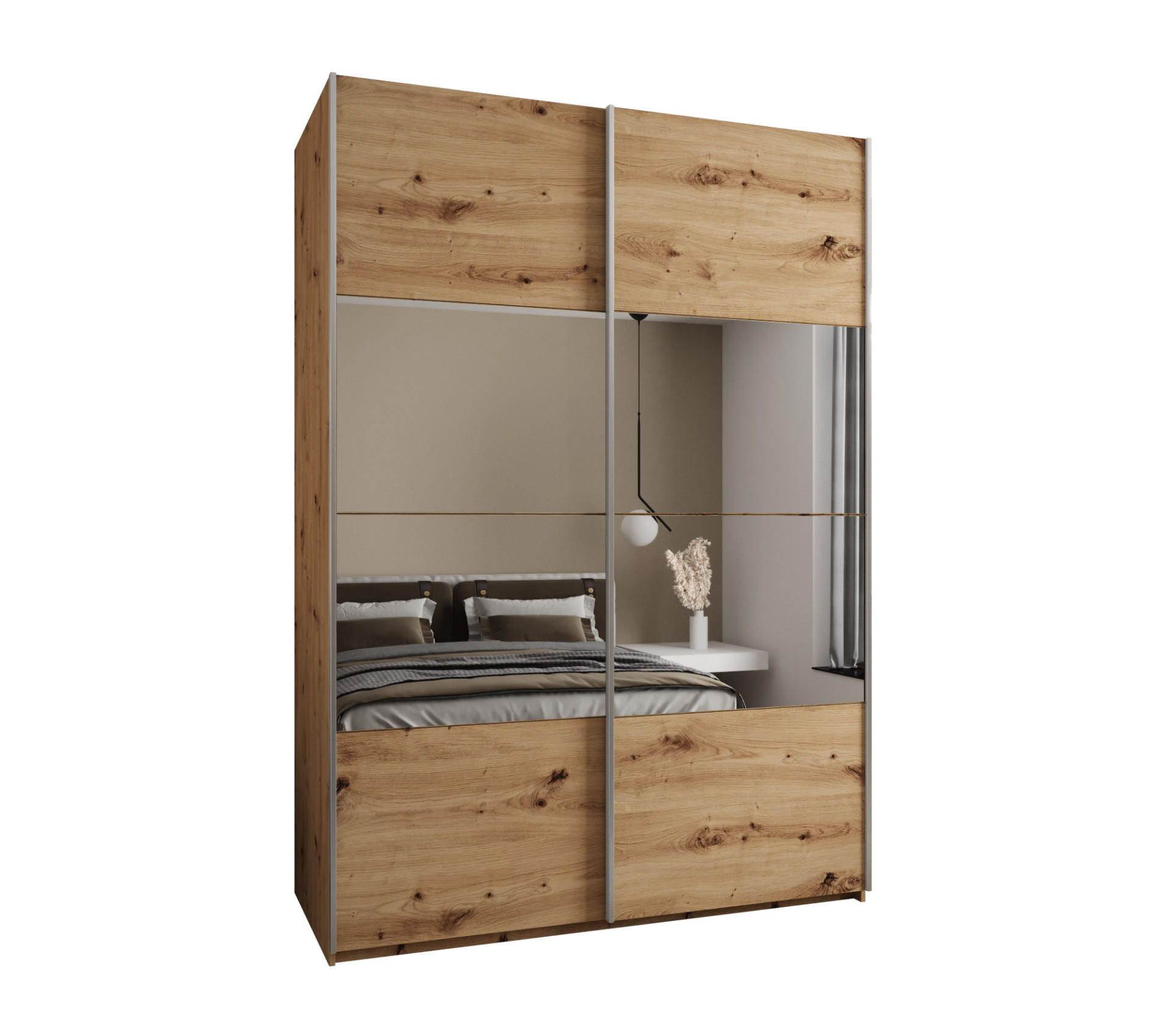 SCHWEBETÜRENSCHRANK 245,5/180/64 2-türig - Silberfarben/Eiche Artisan, Holz/Metall (180/245/64cm) - Abiks Möbel