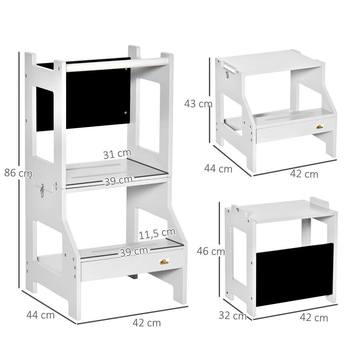 LERNTURM DE-17264 3-in-1 mit Tafel & Sicherheitsrand Grau - Grau, Holzwerkstoff (44/86/42cm) - ComfortXL