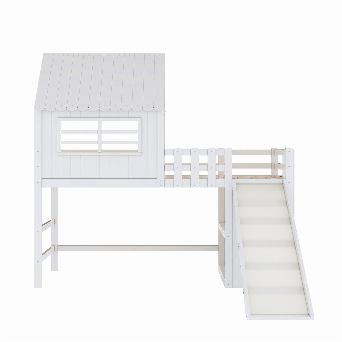 HOCHBETT 90x200 Weiß Massivholz Rutsche Leiter - Weiß, Holz (90/200cm) - FLIEKS