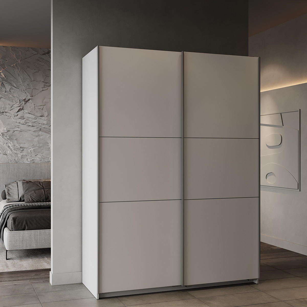 SCHRANK, 2 Schiebetüren - GHOST - Weiß - 148 x 203 x 59,9 cm - Weiß, Holz (148/203/60cm) - Demeyere