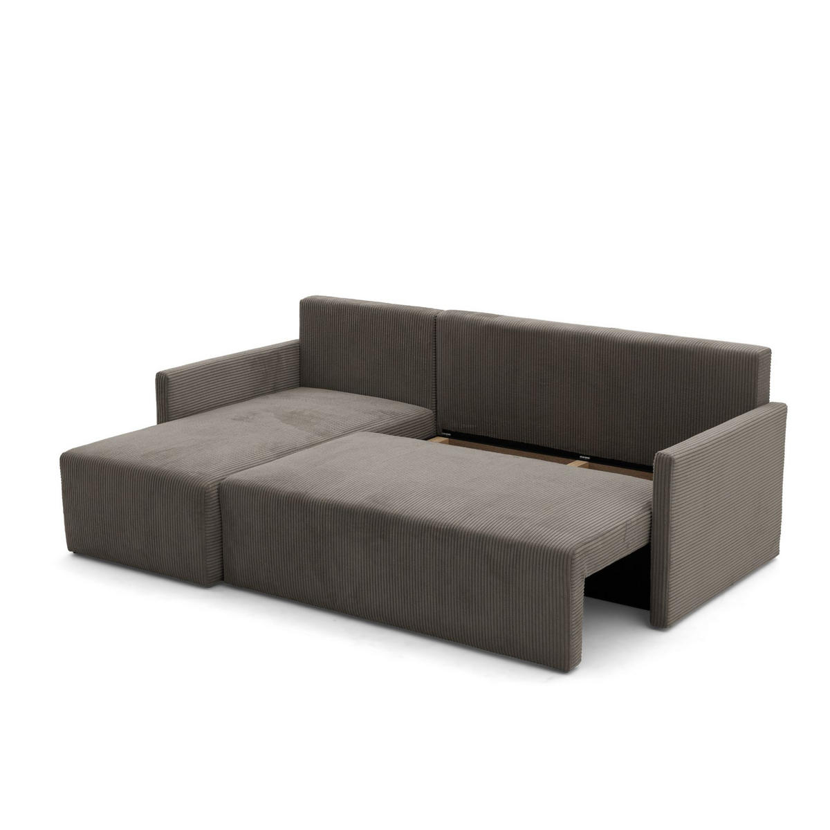 ECKSOFA GARDA L universell links/rechts montierbar mit Schlaffunktion 132x198 cm Cord Hellbraun - Hellbraun/Schwarz, Holz/Kunststoff (209/145cm) - NACANAPA