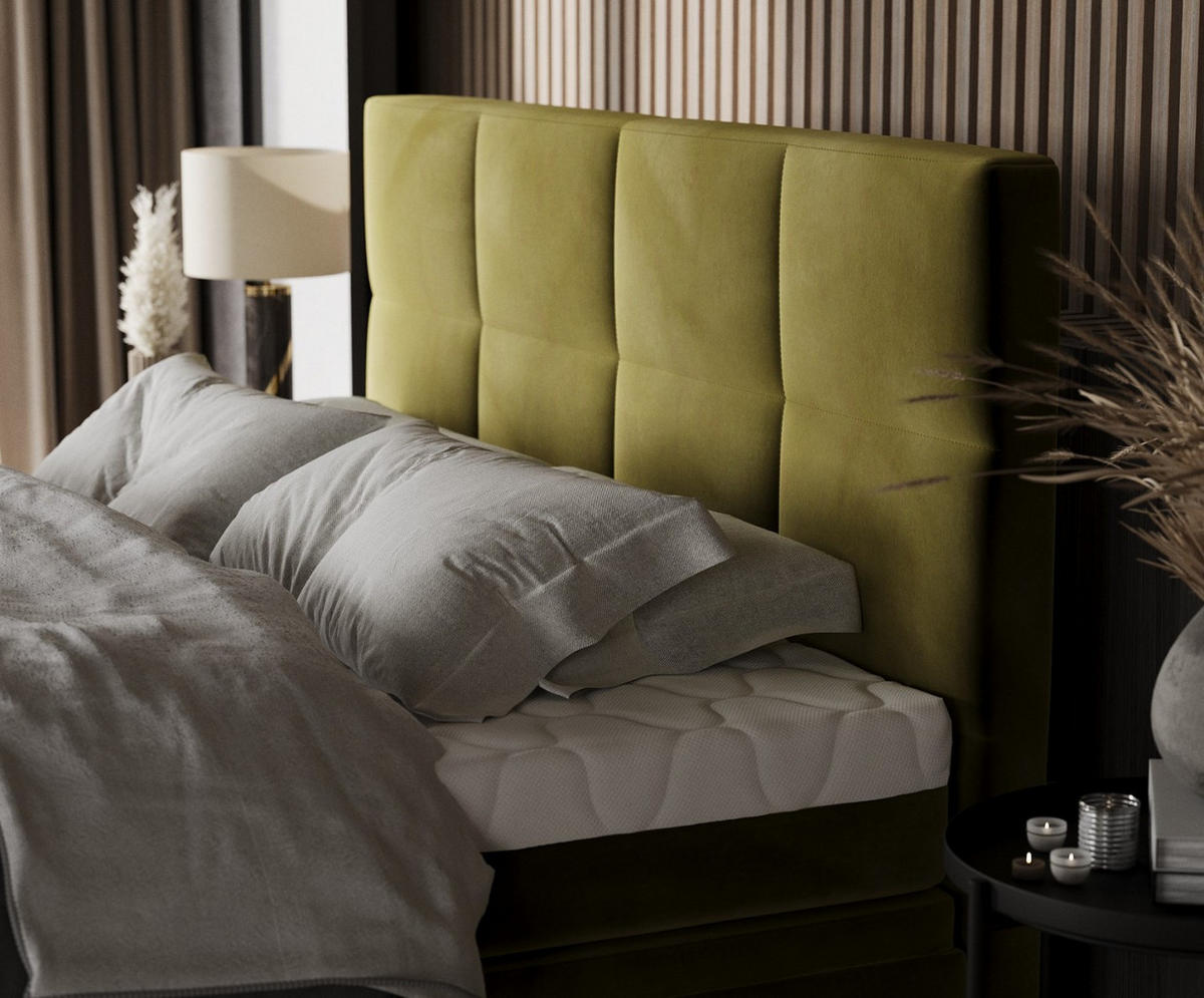 BOXBETT Tessa 180/200 cm Olivgrün im Kronos Stoff - Schwarz/Olivgrün, Holz/Holzwerkstoff (180/200cm) - AltaBeds