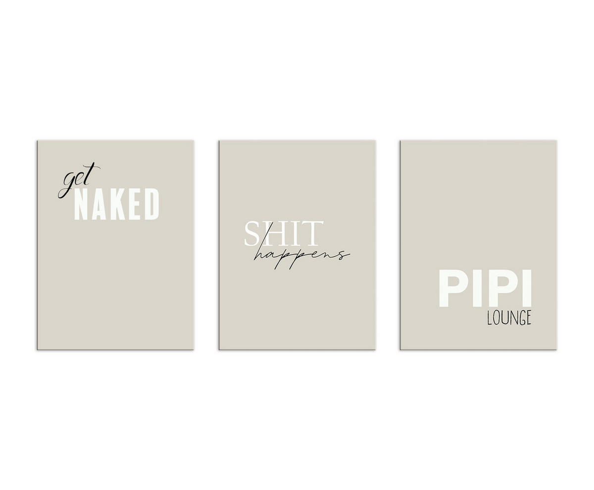 BILDERSET 3er-Set 30x40 cm Sprüche Badezimmer beige - Beige, Kunststoff (30/40cm) - artissimo