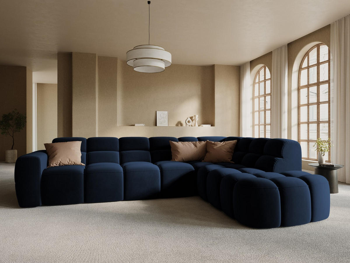 ECKSOFA rechts Lisa aus Samt königsblau 5 Sitzplätze - Dunkelblau, Textil (234/293cm) - Micadoni