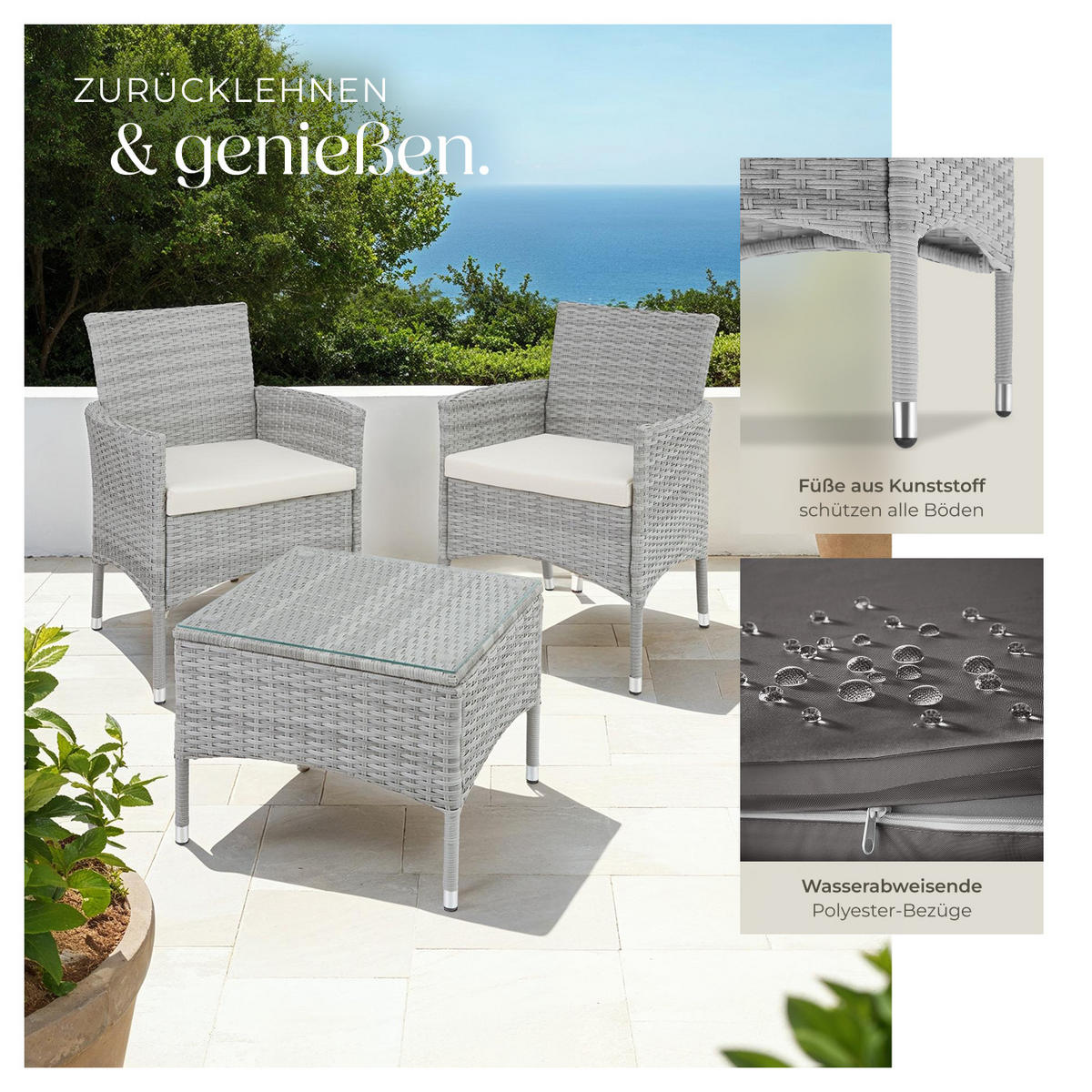 RATTANSET Luzern,2 Bezugssets,hellgrau - Hellgrau, Kunststoff - tectake