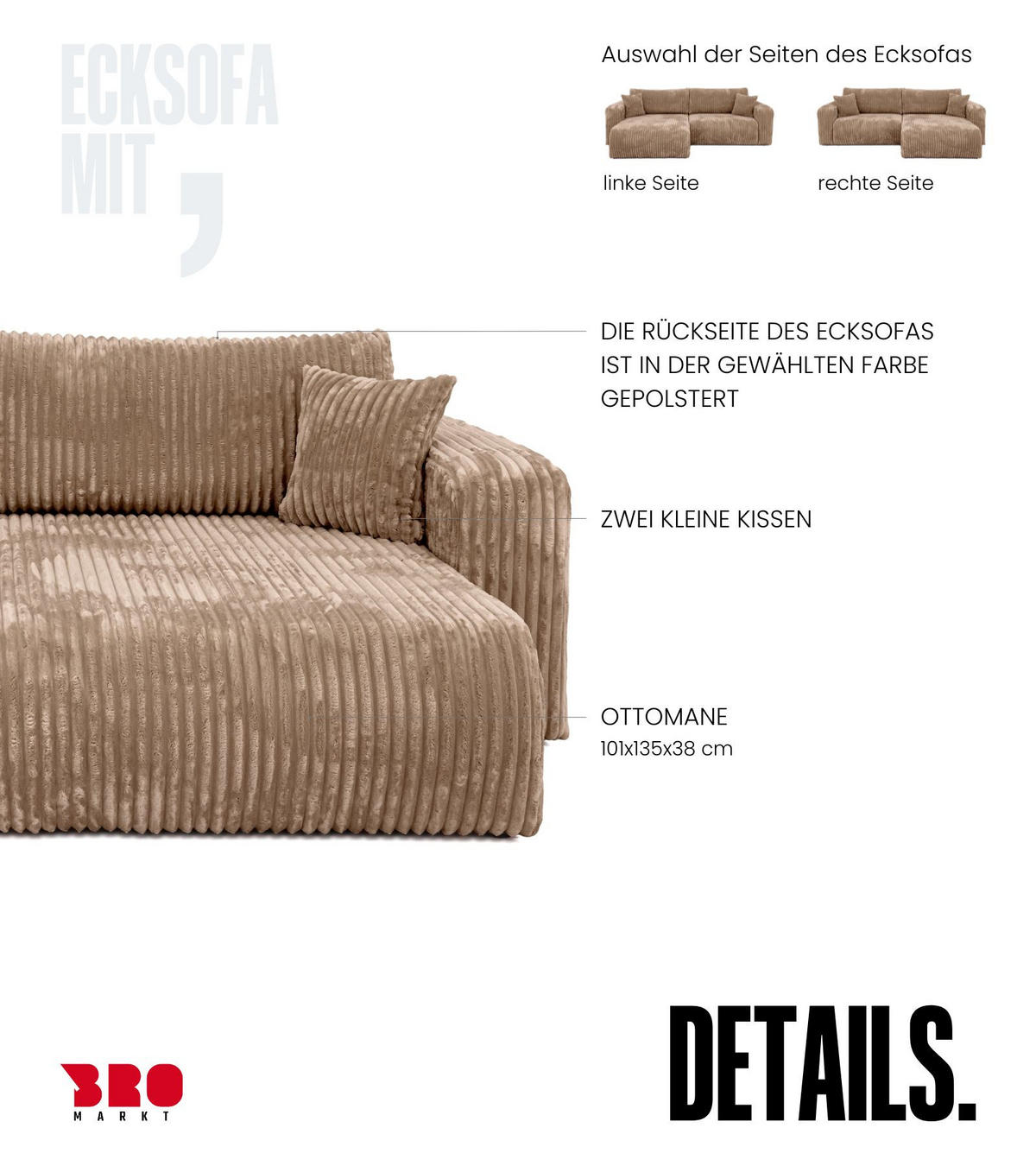 ECKSOFA mit Schlaffunktion TILIO Braun - Braun, Textil (244/148cm) - Bromarkt