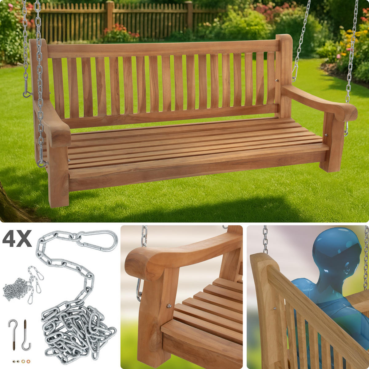 SCHAUKELBANK Muver Holz Teak Hängebank - Teakfarben, Holz (150/62/70cm) - DELUKE