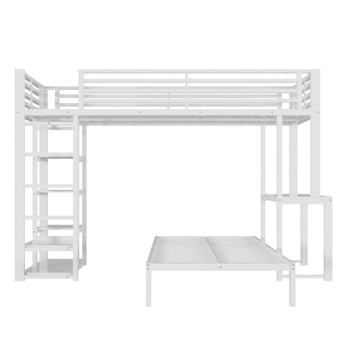 HOCHBETT 90/200 cm mit Schreibtisch und Regalen, DE-41974, in Weiß - Weiß, Metall (90/200cm) - ComfortXL