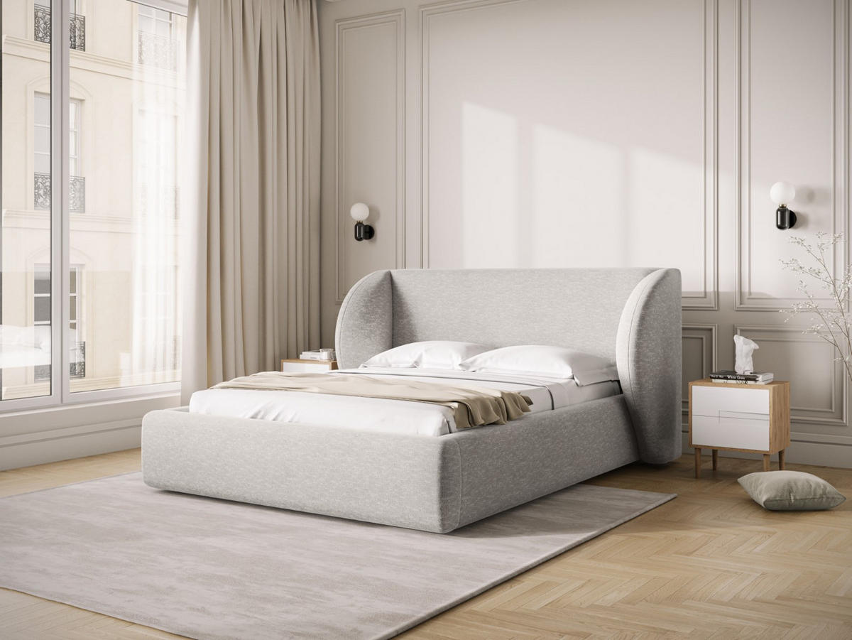 BETT mit Bettkasten und Kopfteil Miley aus Chenille-Stoff hellgrau 140x200cm - Hellgrau, Textil (140/200cm) - Micadoni
