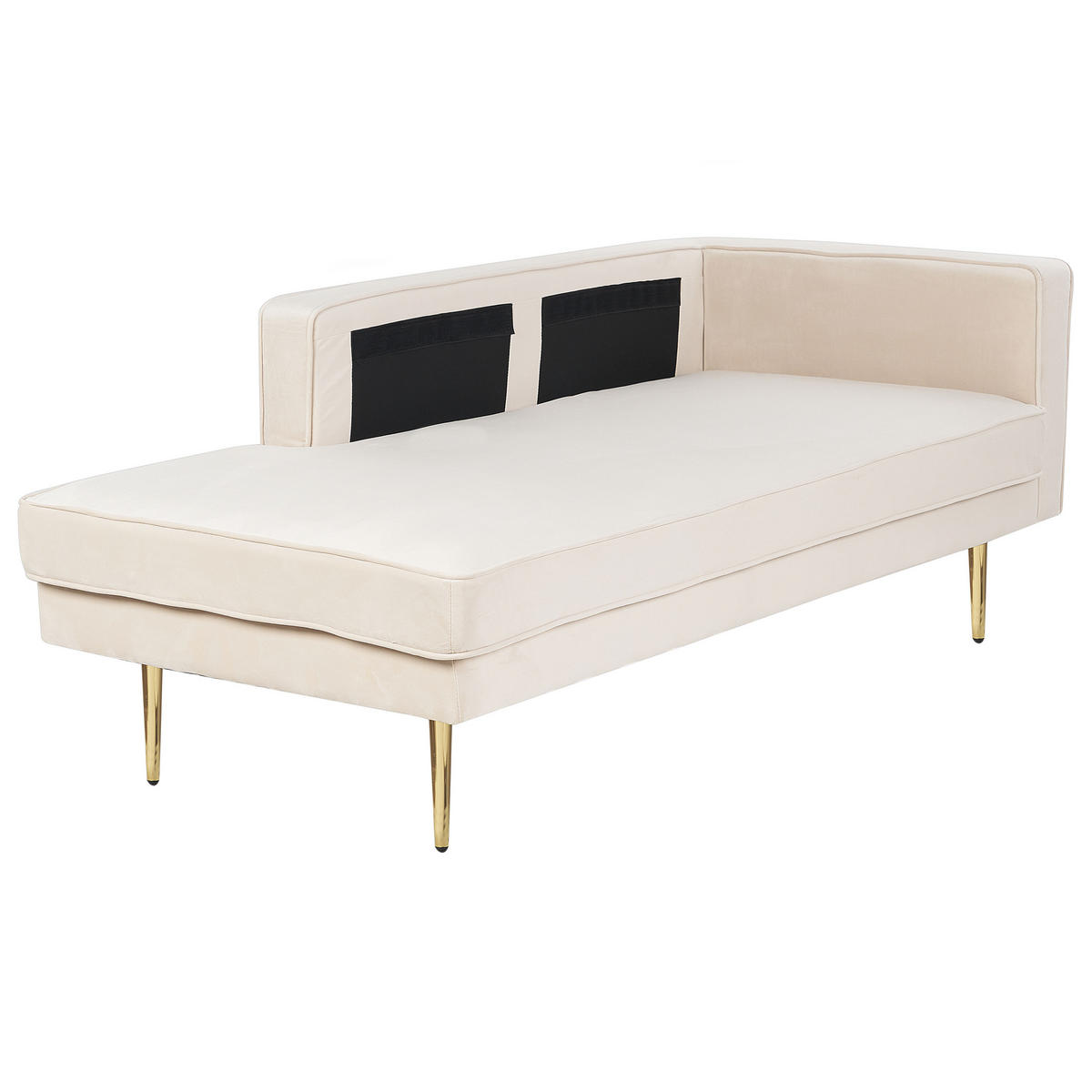 CHAISELONGUE Samtstoff beige rechtsseitig Miramas - Beige/Goldfarben, Textil (171/63/79cm) - Beliani
