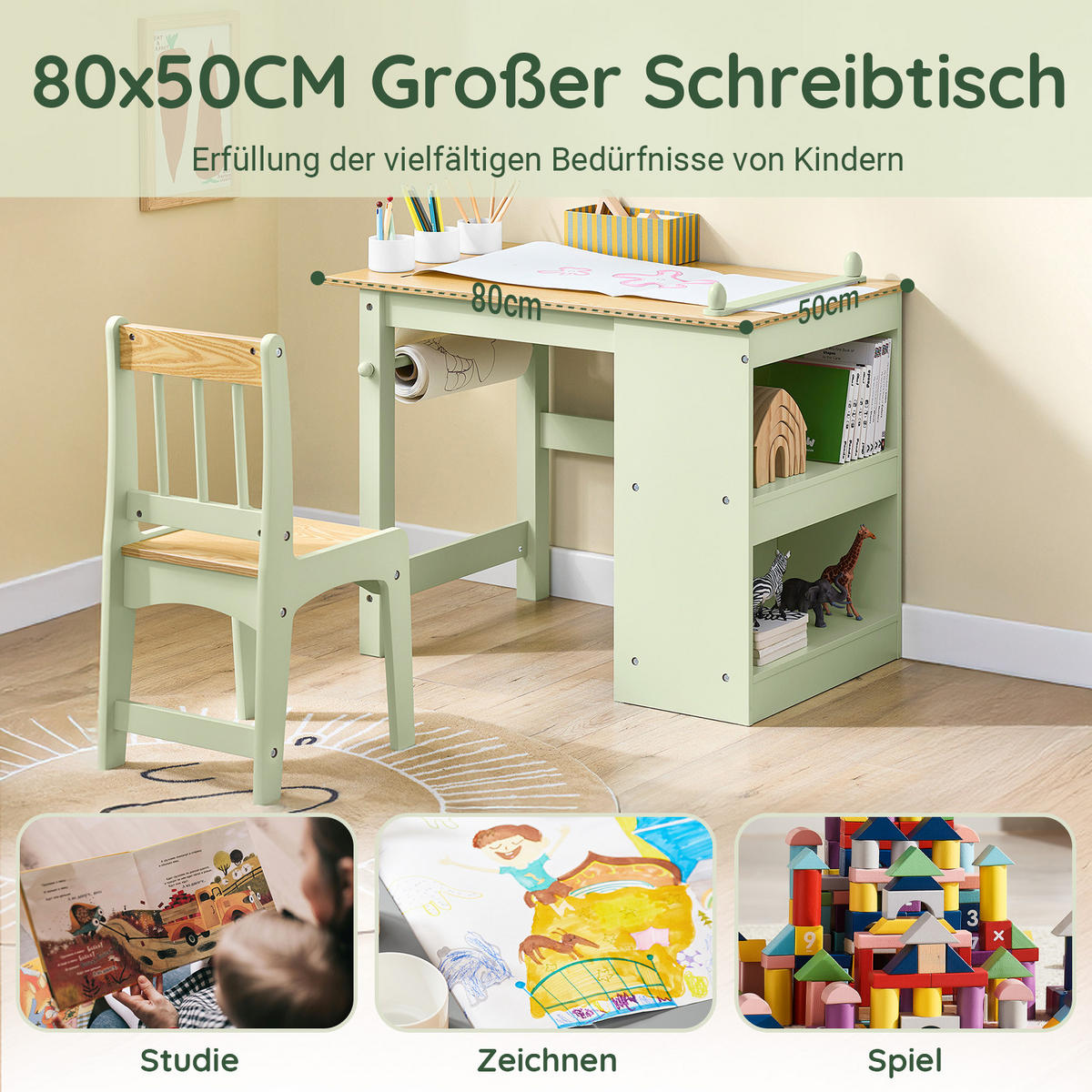 KINDERSITZGRUPPE Grün - Grün, Holzwerkstoff (80/66/50cm) - SoBuy