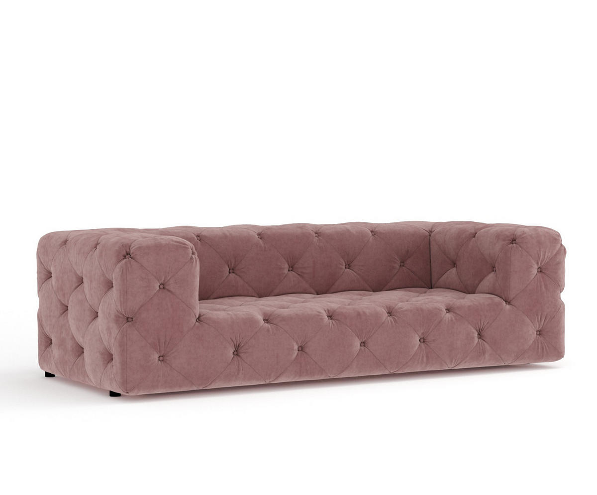 3-SITZER-SOFA Cosimo Rosa Samtstoff - Schwarz/Rosa, Holz/Holzwerkstoff (230/71/100cm) - Maison de Reve