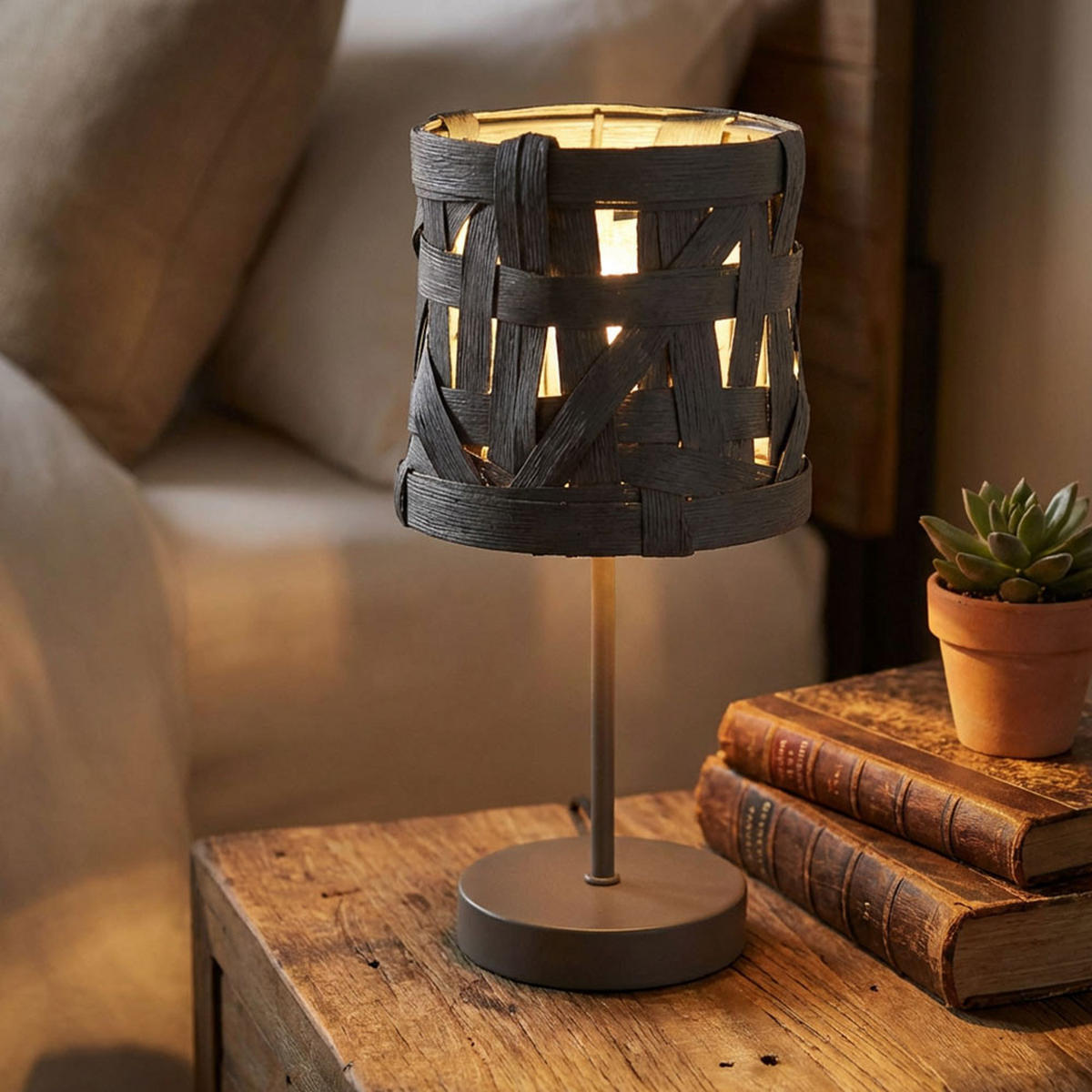 TISCHLEUCHTE SALVADOR Grau Textil Metall - Grau, Textil (17/17/35cm) - Globo Lighting