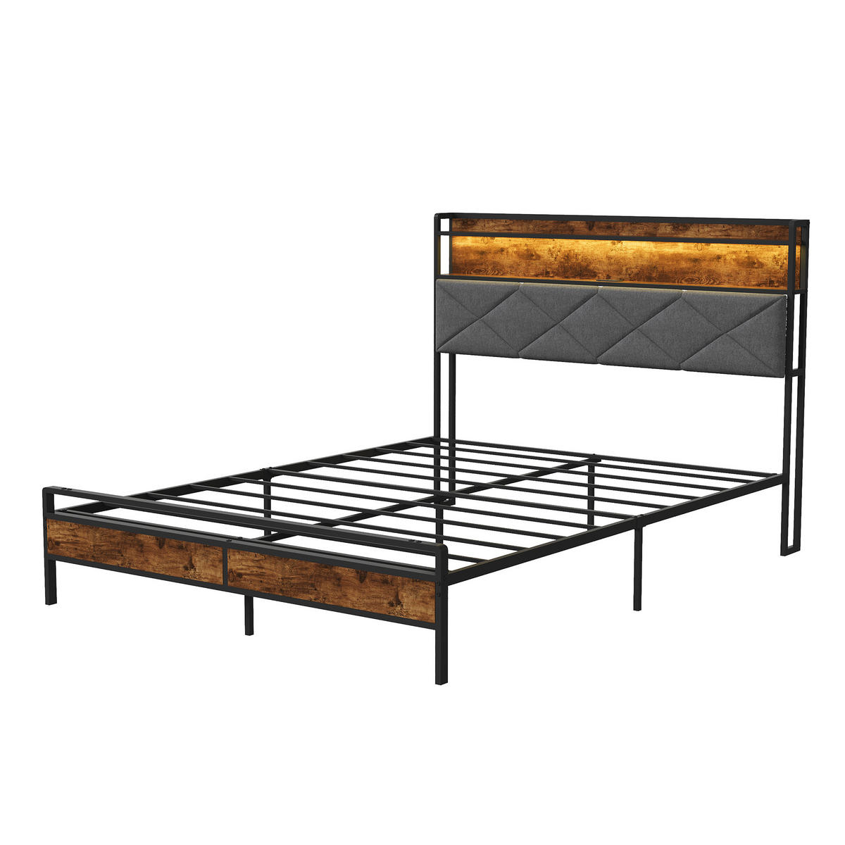 METALLBETT 140x200 cm mit LED, USB & Ablage, Grau - Grau, Metall (140/200cm) - EuroLiving